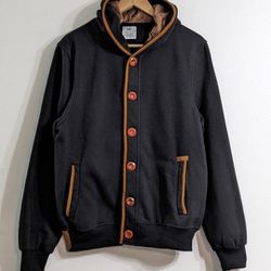 Men's Black & Brown Fleece
Hoodie Button Up Jacket Hooded Sweatshirt, Size Small
