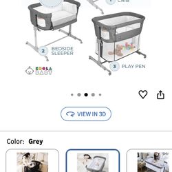 Baby Bassinet, Bedside Sleeper, Playpen, & Easy Folding Portable Crib Grey 