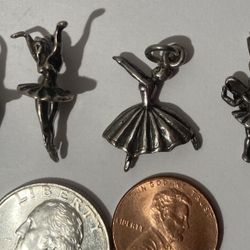 4 vintage Sterling Silver Pendants Ballerina’s 