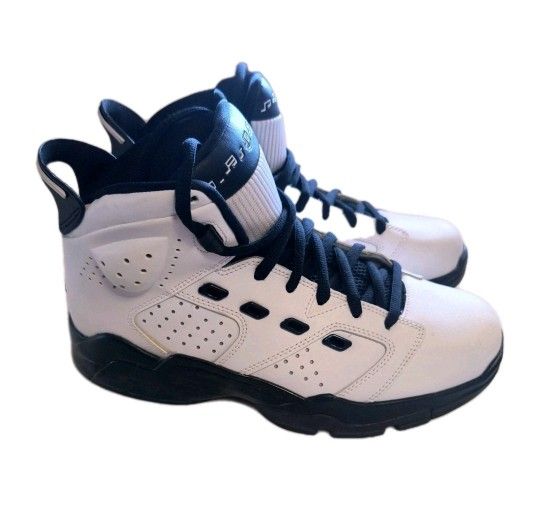 Nike Air Jordan Size 8.5 White And Metallic Tennis Shoes With Crease Protectors