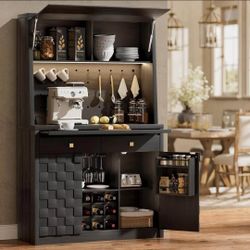 71.1" Tall LED Sideboard Buffet, Kitchen Storage Cabinet with Charging Station, Large Pantry Cabinet