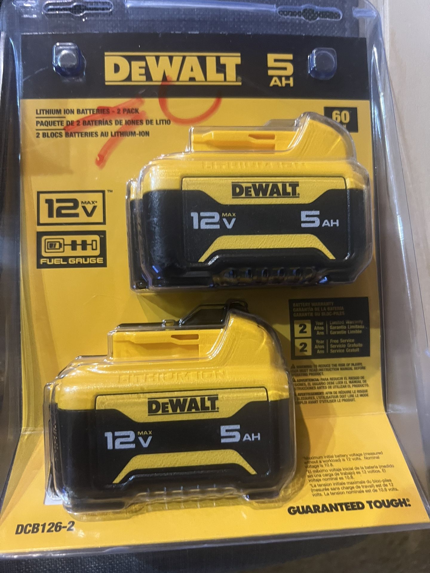 DEWALT 12 -V 2 -Pack Lithium-ion Battery ( 5 Ah and 5 Ah