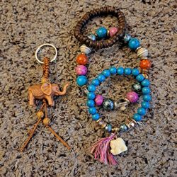 Elephant Keychain And Bracelet 