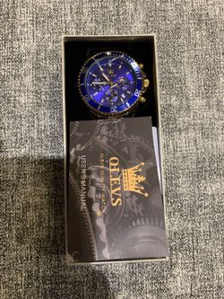 OLEVS Chronograph Watch Blue Dial Gold Tone