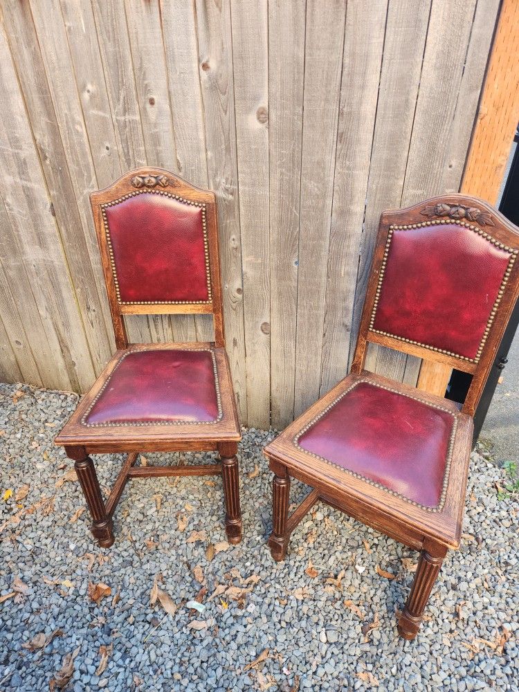 Set of 2 Victorian early 1900s farmhouse cottage maximalist boho antique wood upholstered dining occasional chairs beautiful old world classic style