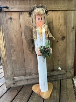 Handmade Wooden Angel With Light 34” Tall