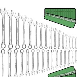SWANLAKE 32-Piece Combination Wrench Set, SAE and Metric, 1/4"-1" & 7mm-22mm, 12 Point, Chrome Vanadium Steel