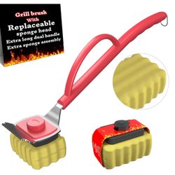 Steam Grill Brush for Outdoor with 2 Replacement Sponge Head Cleaning Kit, Bristle-Free,Safe Non-Metal Grill Steam Cleaner