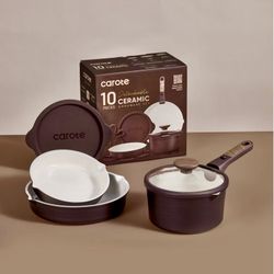 Carote NEW 10 piece Ceramic Nonstick Cookware Set w Detachable Handle 