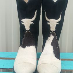 Vintage Larry Mahan Cow Hide Women Cowboy Boots 9.B