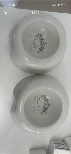 "Ruler of the House" White Pet Bowls - Set of 2