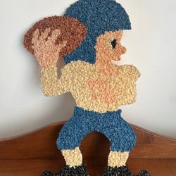 Vintage Melted Popcorn Glitter Plaque Football Player 22” x 15”