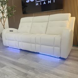 Omega White Micro Power Reclining Sofa l – New in 