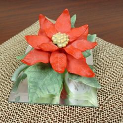 Vintage 1991 Lenox Collection Porcelain Poinsettia & Mirror Base
