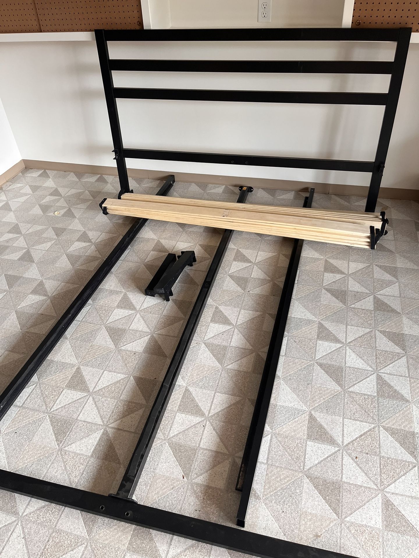Black Bed Frame With Wood Supports