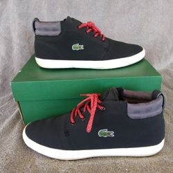 Lacoste Men Ampthill Terra Sn Leather Sneaker Black/White/Red Shoe Boot
