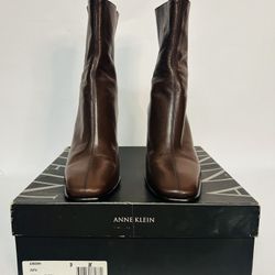 ANNE KLEIN Wos  Mid Calf High Heel Soft Lea Coco Brn Boots Sz 9 Rear Zipper -NEW