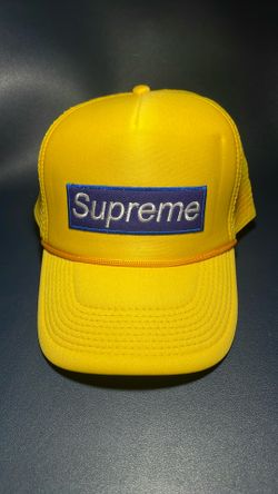 Yellow Trucker Hat With Blue Supreme Box Logo – Adjustable Snapback