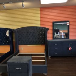 Grey Velvet Bedroom Set