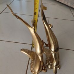 2 PAIRS BRASS DOPHINS 