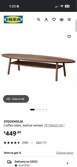 IKEA STOCKHOLM Coffee Table Walnut Veneer 70 7/8 x 23 1/4"