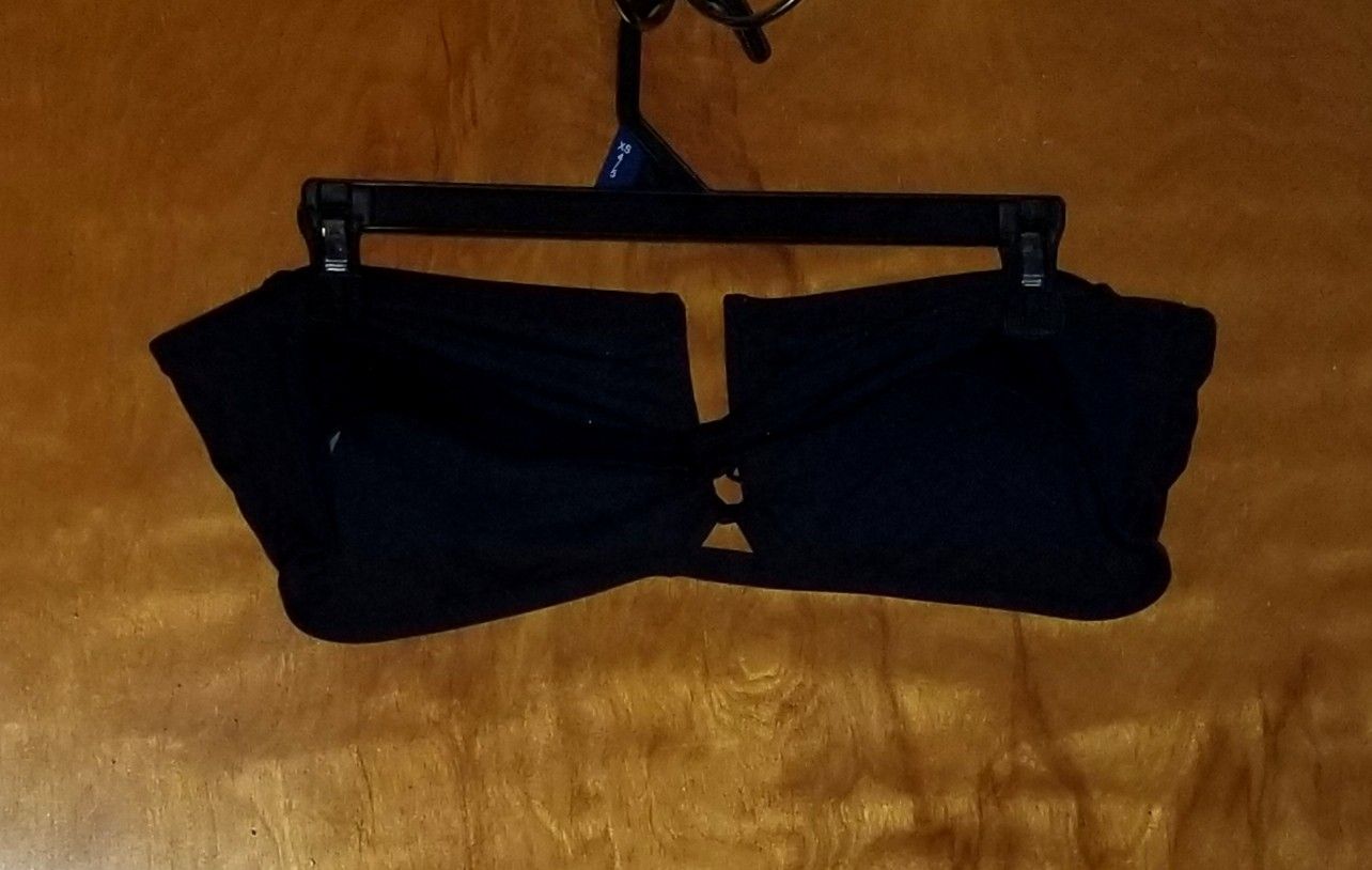 Women's Time and Tru Strapless Solid Black U Trim Bandeau Bikini Top XL