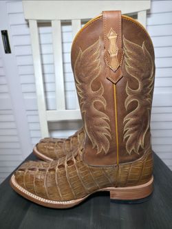 Cody James Caiman Cognac 12" Western Boots Broad Square Toe ASR21-22 Men's Size 10 D