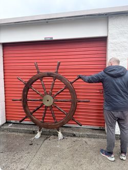 Large Wooden Ship Wheel Nautical Decor Brass Hub Vintage Style