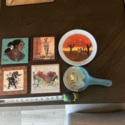 Decorative Southwestern Tiles, Plate And Spoon Holder