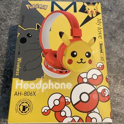 Pokemon Pikachu Kids Headphones Yellow, Volume-Limited, Bluetooth, New in box !