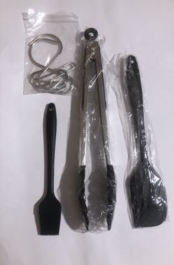 Food Tongs Stainless Steel Silicone Spatula Brush BBQ Grill Baking Cooking Turners Heavy Duty Non Stick Heat Resistant