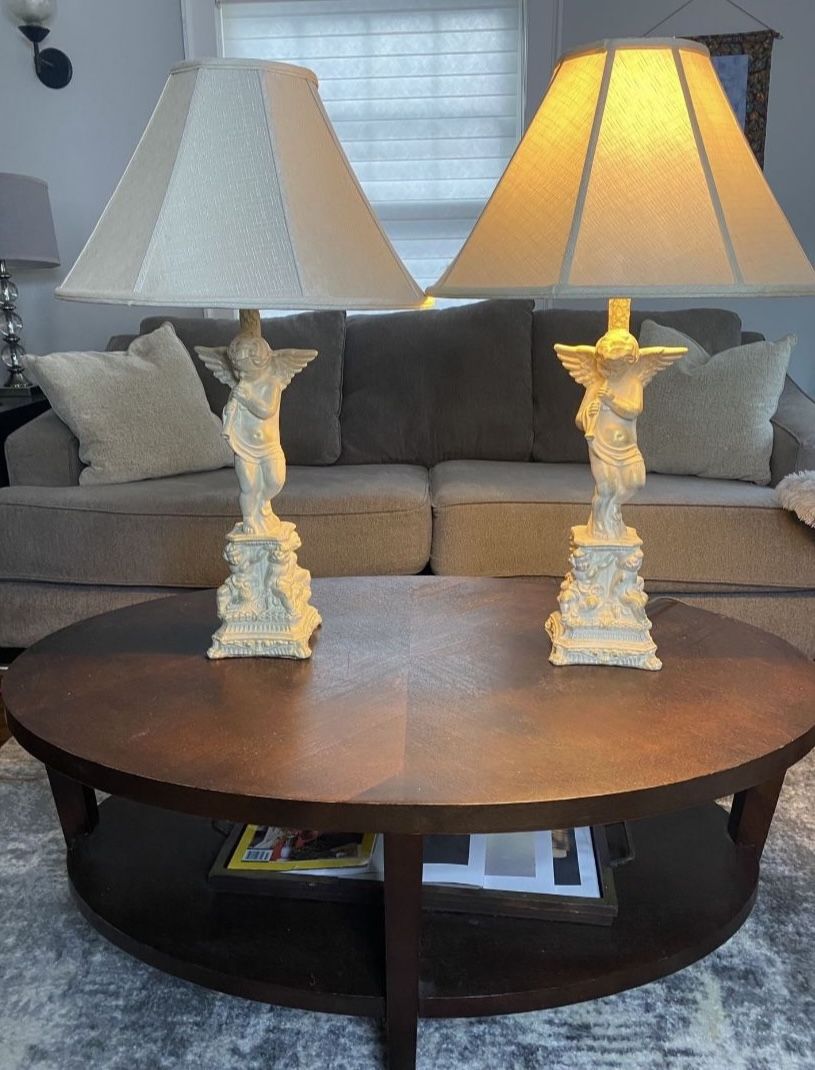 Lovely Pair Of Cherub Angel Lamps