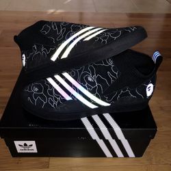 Bape Adidas 10.5 Holographic Reflective Black Silver Bape Camo