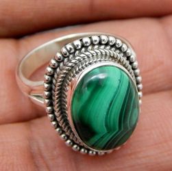 Malachite gemstone vintage jewelry Ring size 10
