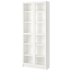 Bookcase White Wood With Glass Doors 