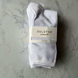 Gold Toe Casuals Ultra Soft - No Show Socks - White- 6 Pair Size 6-9 New