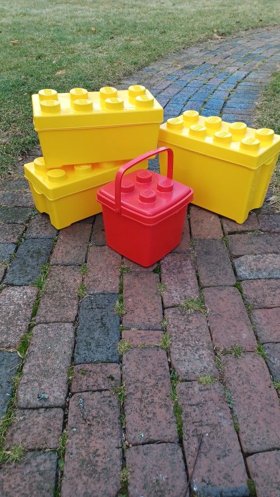 LEGO big red yellow storage bricks & Legos carry case collection 5 Lego case set