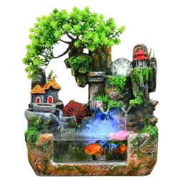 Upgraded Resin Tabletop Waterfall Fountain with LED Mist & DIY Rockery Landscape, Relaxing Desktop Water Fountain for Office, Bedroom & Home DΓ©cor, Qu