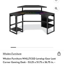 Whalen Furniture WHLLTCGD Levelup Gear Leet Corner Gaming Desk - 53.25 x 51.75 x 36.75 in. - Onyx