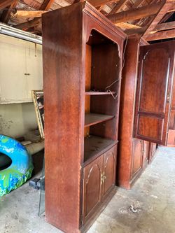 Solid Cherry Wood Wall units – great bones for a custom Wine cabinet/DIY flip