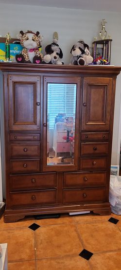 Wood Cupboard With Mirror SOLID WOOD ARMOIRE