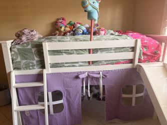 Girls solid wood loft bed with slide and mattress