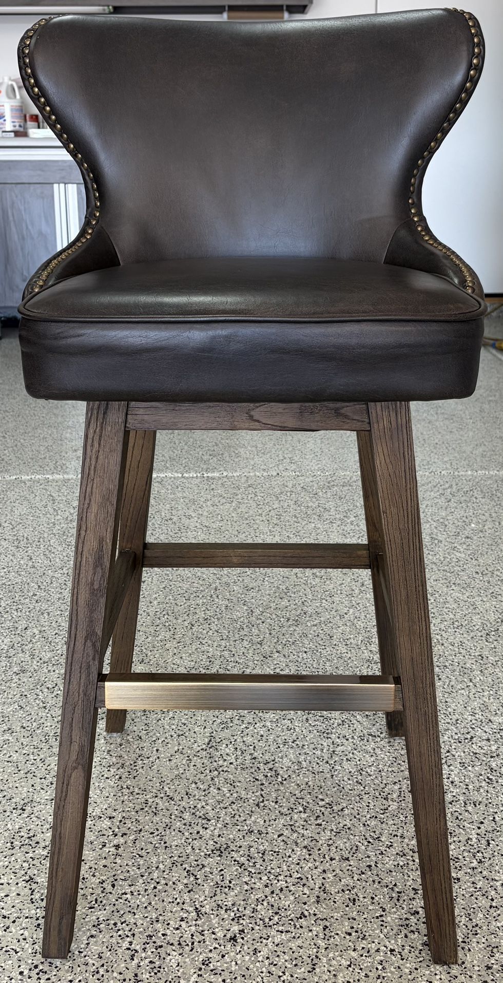 5 Julie Swivel Counter Stools – Distressed Leather, Nailhead Trim, Excellent Condition