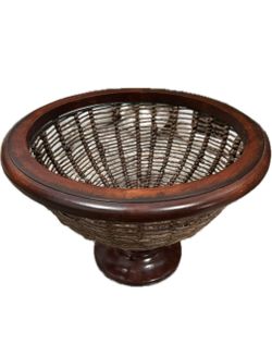 Wicker and Wood Pedestal basket