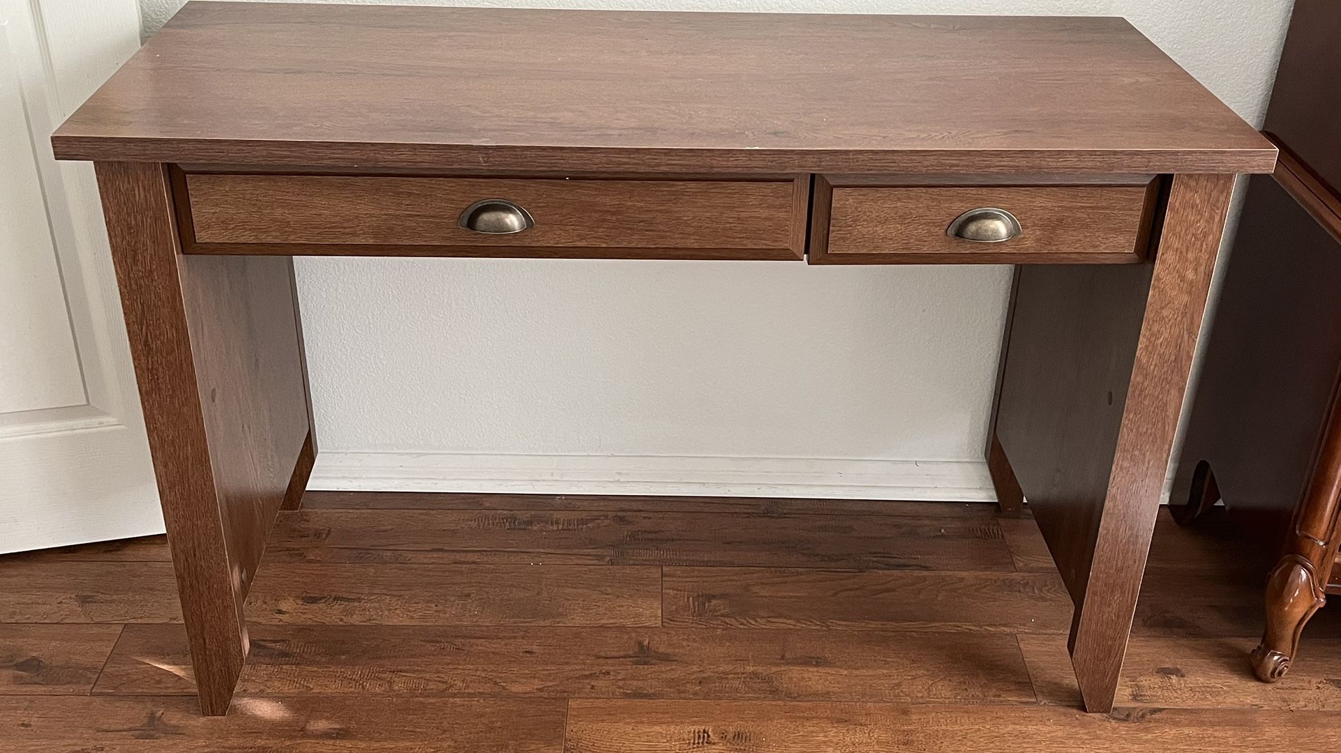 Sturdy Wooden Desk With Two Drawers And Metal Handles,Fully Functional