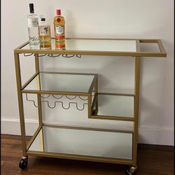 Gold Modern Elegant Mirrored Bar Cart 