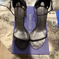 Stuart Weitzman Nudistong Heels – Black Nappa Leather (Size 8W)