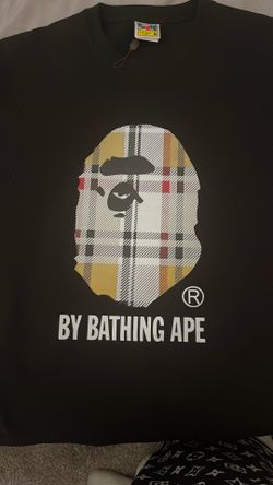 BAPE-style plaid Ape Head graphic T-shirt in black