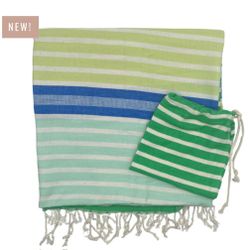 FEELGOODZ SHORELINE TURKISH TOWEL XL WITH DRAWSTRING BAG- "CAPE COD"- Brand New With Tags 