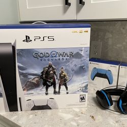 PS5 Bundle - 2 Controllers, Charger, Headset - Like New Original Packaging